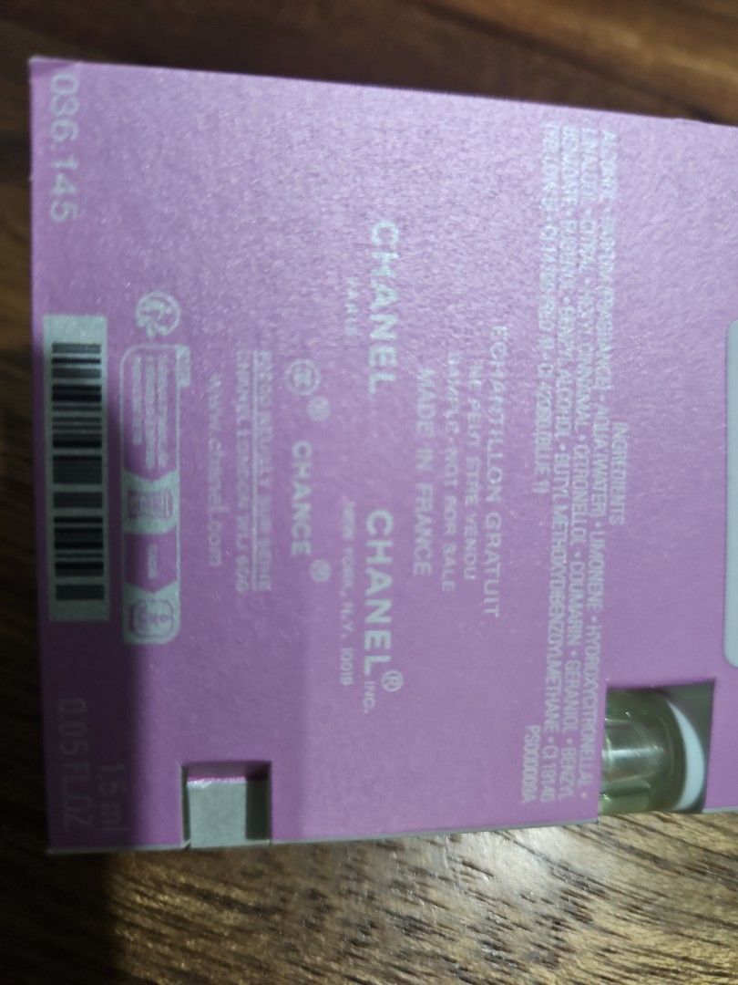 Chanel Chance Eau Fraiche & Gabrielle Essence Perfume samples (Category: Fragrance & Deodorants) located in Los Banos. Submitted by acleancloset (Listing ID 1407887787, Image 3). Description: - Authentic Chanel perfume samples - 150PHP PER SAMPLE - Chance Eau Fraiche Eau de Parfum (1.5ml) batch 1501 - Gabrielle Essence Eau de Parfum 1.5 ml batch 1701 PLS READ: I only sell genuine, authentic items sourced from sprees in Aus, US & UK. Read my revie