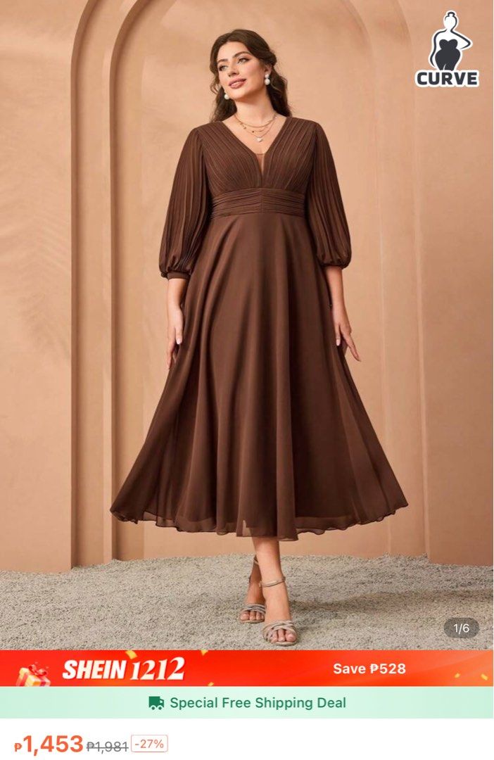 Chiffon Elegant Brown gown (Category: Evening dresses & gowns) located in Quezon City. Submitted by mslen08 (Listing ID 1407897826, Image 2). Description: Selling my Shein evening gown. Used only once. May pass as brand new. No flaws. RFS: closet clean up.