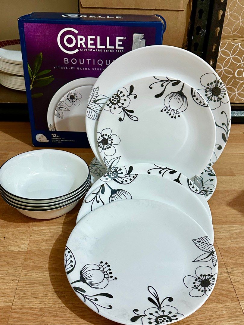 Corelle Noir 12-Piece dinnerware set (Category: Dinnerware & Cutlery) located in Caloocan City. Submitted by bingluces (Listing ID 1407931354, Image 1). Description: Corelle Noir 12-pc set 4 Dinner Plates 10.25 inches 4 Salad Plates 8.50 inches 4 Soup Bowls 18 ounce.
