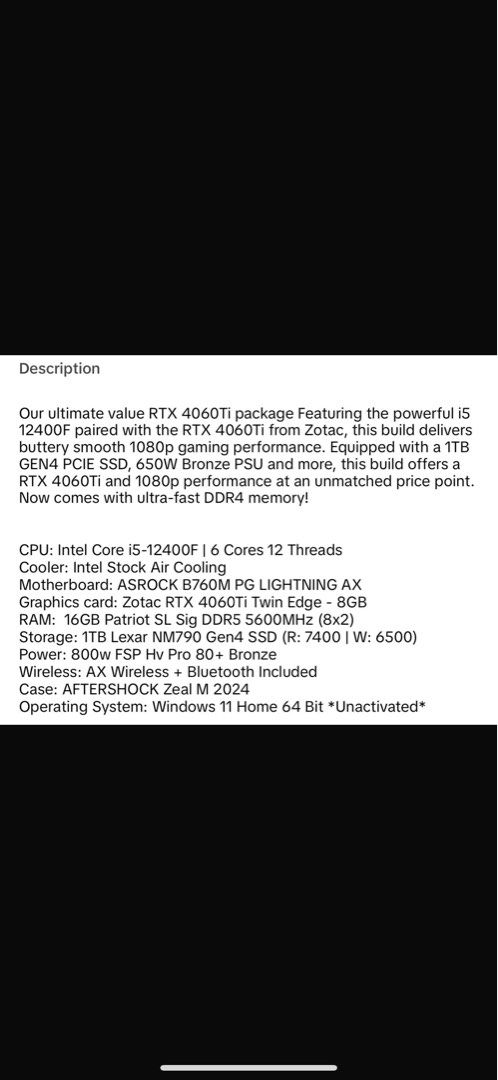Custom Aftershock PC Computer Desktop Intel64699663312770111