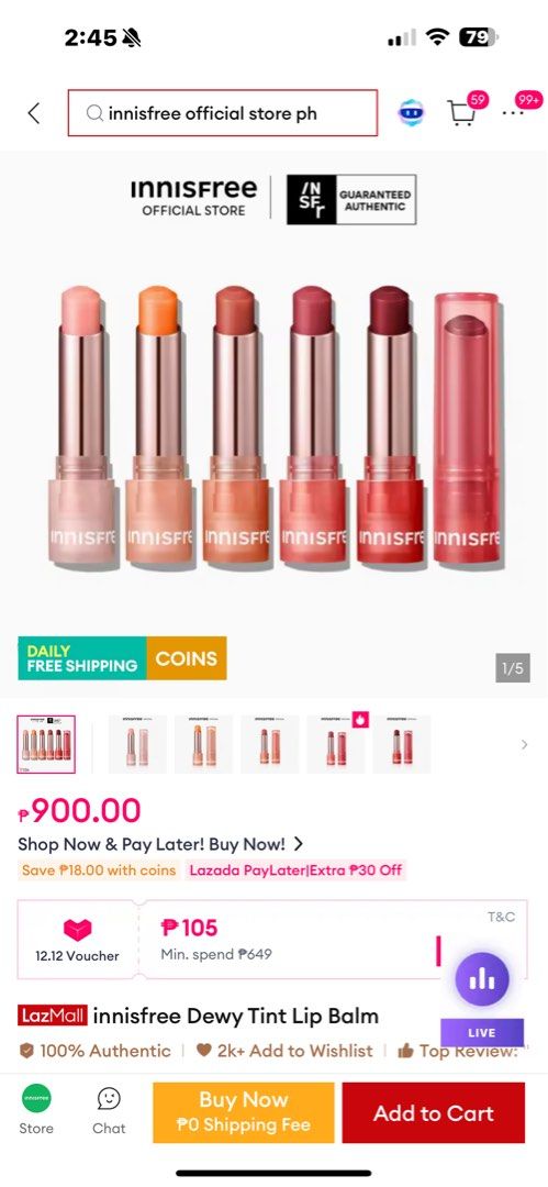Innisfree Dewy Tint lip balm (Category: Makeup) located in Paranaque City. Submitted by shopofashopaholic (Listing ID 1407927783, Image 3). Description: Brand new and unused. Price is per piece. Shades: 1. Melon Coral - with box - 750 2. Baby Pink - no box - 400 3. Power Cherry - no box, with small damage on the lip balm due to checking. NOT used. - 300 ~ SOLD.