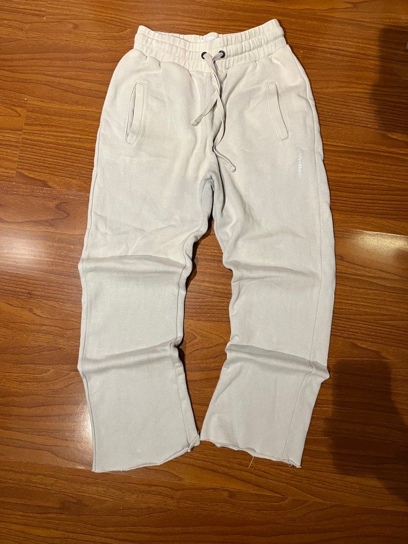 Mindful Dept Sweatpants (Category: Joggers) located in Paranaque City. Submitted by fonzgup (Listing ID 1407817193, Image 1). Description: - Mindful Dept sweatpants - Color: Light beige/cream - Drawstring waist - Side pockets - Straight leg - Raw hem - Brand logo on left leg Dimensions L 41.5 W 28-34.