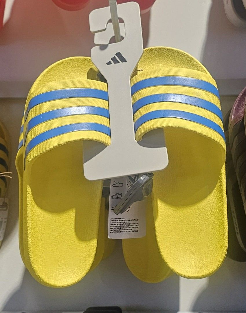 OG Adidas Adilette Aqua Slides (Category: Slippers & Slides) located in Calamba. Submitted by seline19 (Listing ID 1407890236, Image 2). Description: Choose three colors in case the first chosen color is not available.” sizes 6, 7, 8,9, 10, 11, 12.