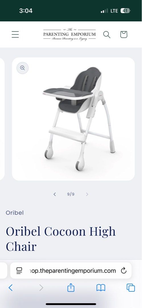 Oribel Cocoon in color Slate Gray (Category: Kids Tables & Chairs) located in Dagupan City. Submitted by the_hangerph (Listing ID 1407860065, Image 3). Description: Last price posted. The Oribel Cocoon Highchair grows with baby in four stages. Stage one enables baby to recline or nap with you at an appropriate height, whether you are relaxing on the sofa or eating at the dinner table. Stage two provides a supportive environment for baby to enjoy 