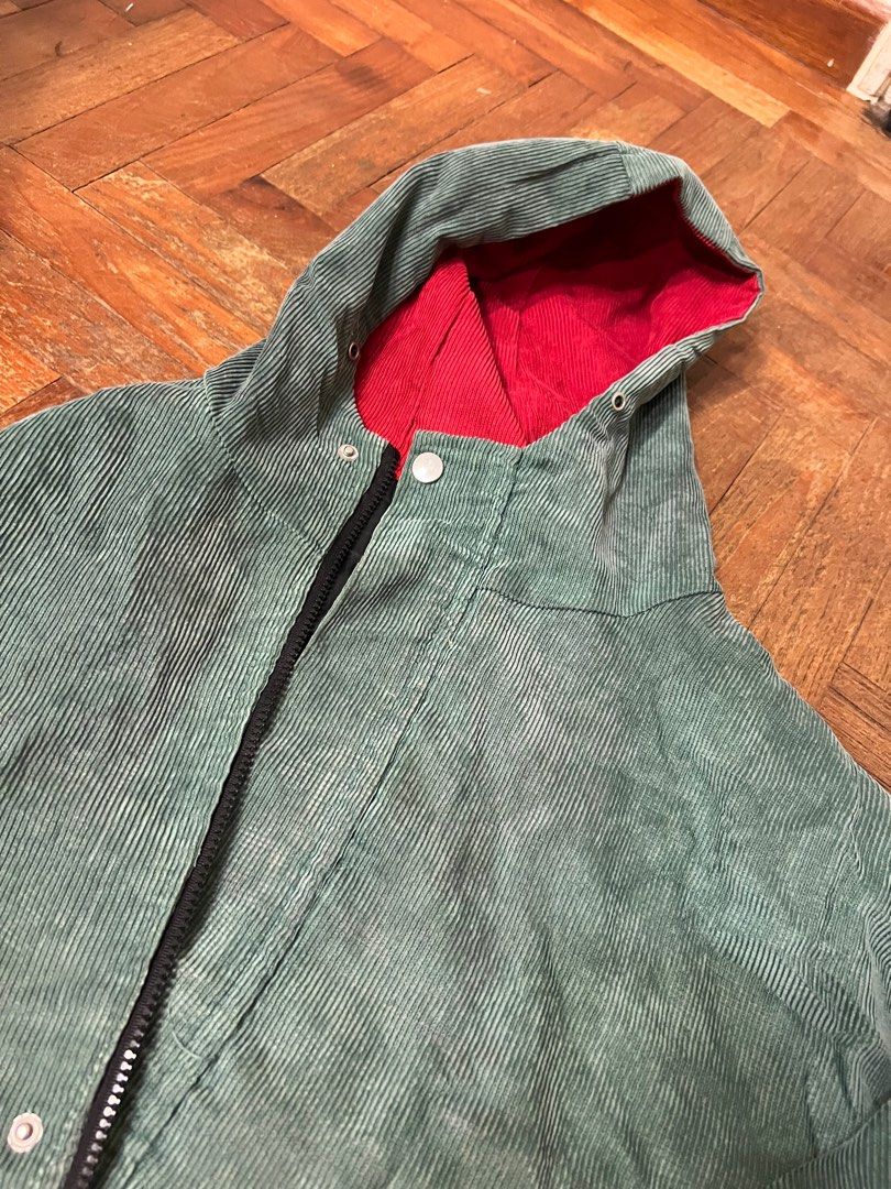 patchwork corduroy jacket (Category: Coats, Jackets and Outerwear) located in Singapore. Submitted by shellyshiz (Listing ID 1407871063, Image 2). Description: oversized corduroy patchwork primary color jacket. cute and puffy fit. has a vintage look. has some wear and tear.