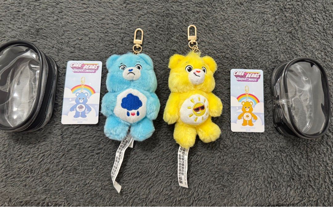 POP MART Care Bears – Unlock the Magic Plush Keychains (Category: Plushies & Soft Toys) located in Pasay City. Submitted by szepter (Listing ID 1407761309, Image 1). Description: POP MART Care Bears – Unlock the Magic Plush Keychains Characters: Grumpy Bear (Blue) & Funshine Bear (Yellow) Condition: Preloved but still in excellent condition coz i unbox and open it. Inclusions: Original POP MART + hard case + character card These are authentic POP