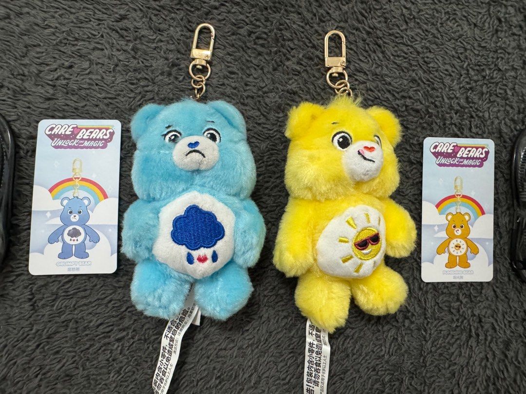POP MART Care Bears – Unlock the Magic Plush Keychains (Category: Plushies & Soft Toys) located in Pasay City. Submitted by szepter (Listing ID 1407761309, Image 2). Description: POP MART Care Bears – Unlock the Magic Plush Keychains Characters: Grumpy Bear (Blue) & Funshine Bear (Yellow) Condition: Preloved but still in excellent condition coz i unbox and open it. Inclusions: Original POP MART + hard case + character card These are authentic POP