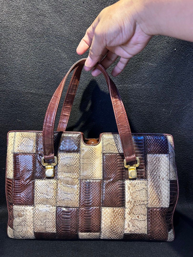 Python 🐍 exotic skin bag. Leather vintage bag (Category: Luxury Bags & Wallets) located in Quezon City. Submitted by WIMC2ndaccount (Listing ID 1407880255, Image 2). Description: 34 X 24 CM Vintage bag Exotic bag Japan bag Good condition Minimal dirt inside its given kase vintage na maganda ang bag .