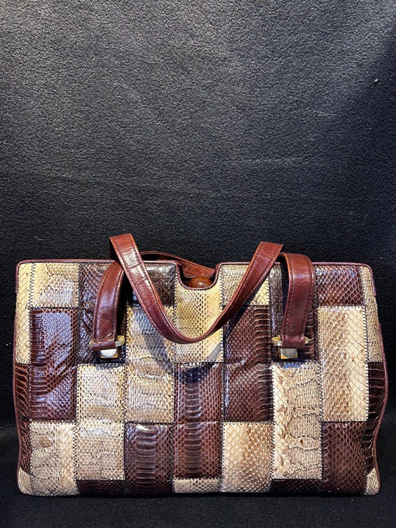 Python 🐍 exotic skin bag. Leather vintage bag (Category: Luxury Bags & Wallets) located in Quezon City. Submitted by WIMC2ndaccount (Listing ID 1407880255, Image 3). Description: 34 X 24 CM Vintage bag Exotic bag Japan bag Good condition Minimal dirt inside its given kase vintage na maganda ang bag .