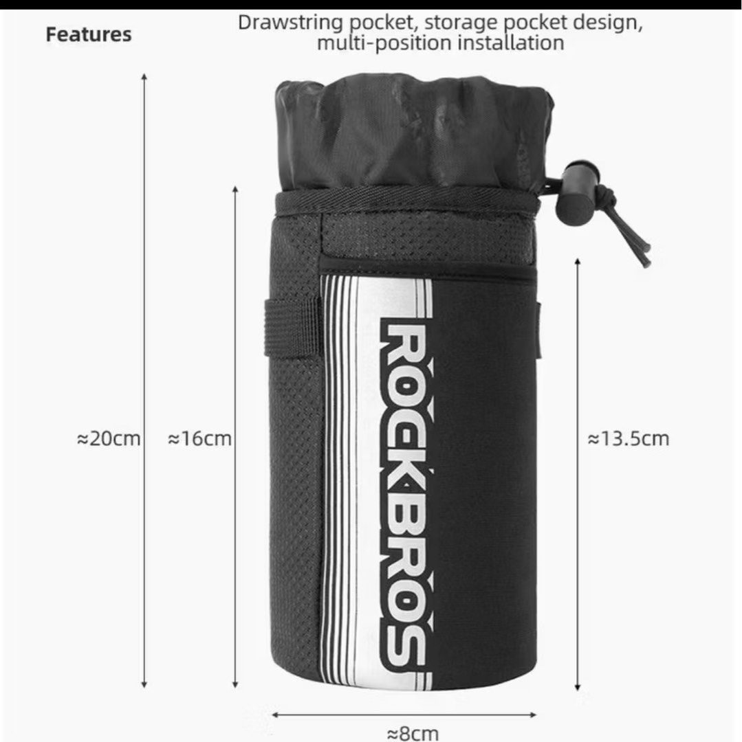 Rockbros Water Bottle Holder (Category: Parts & Accessories) located in Singapore. Submitted by pino_pipito (Listing ID 1407800169, Image 3). Description: Features a drawstring closure and a reflective stripe for added visibility. Perfect for keeping your water bottle secure while cycling or during outdoor activities..