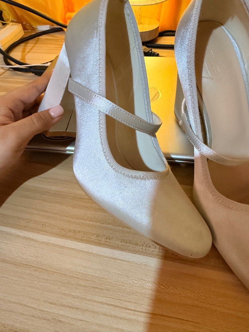 Satin Block Heel Mary Jane Shoes (Category: Heels) located in Manila. Submitted by dmgflores (Listing ID 1407910329, Image 3). Description: Satin Block Mary Jane Heels (SHEIN) Used only once – Wedding November 2025 ✨ Details: • Style: Satin block Mary Jane heels • Brand: SHEIN • Use: Worn only once (for wedding photoshoot + walking down the aisle) • Size: EU 36 (True to size) • Condition: Like new – no flaws on the upper, just normal walking mark
