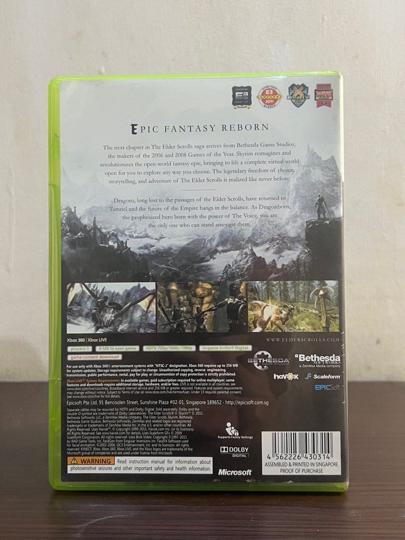 The Elder Scrolls V: Skyrim - Xbox 360 (Category: Xbox) located in Malabon City. Submitted by inshtick (Listing ID 1407842362, Image 2). Description: - Skyrim, Xbox 360 - Includes game disc and original case, used.