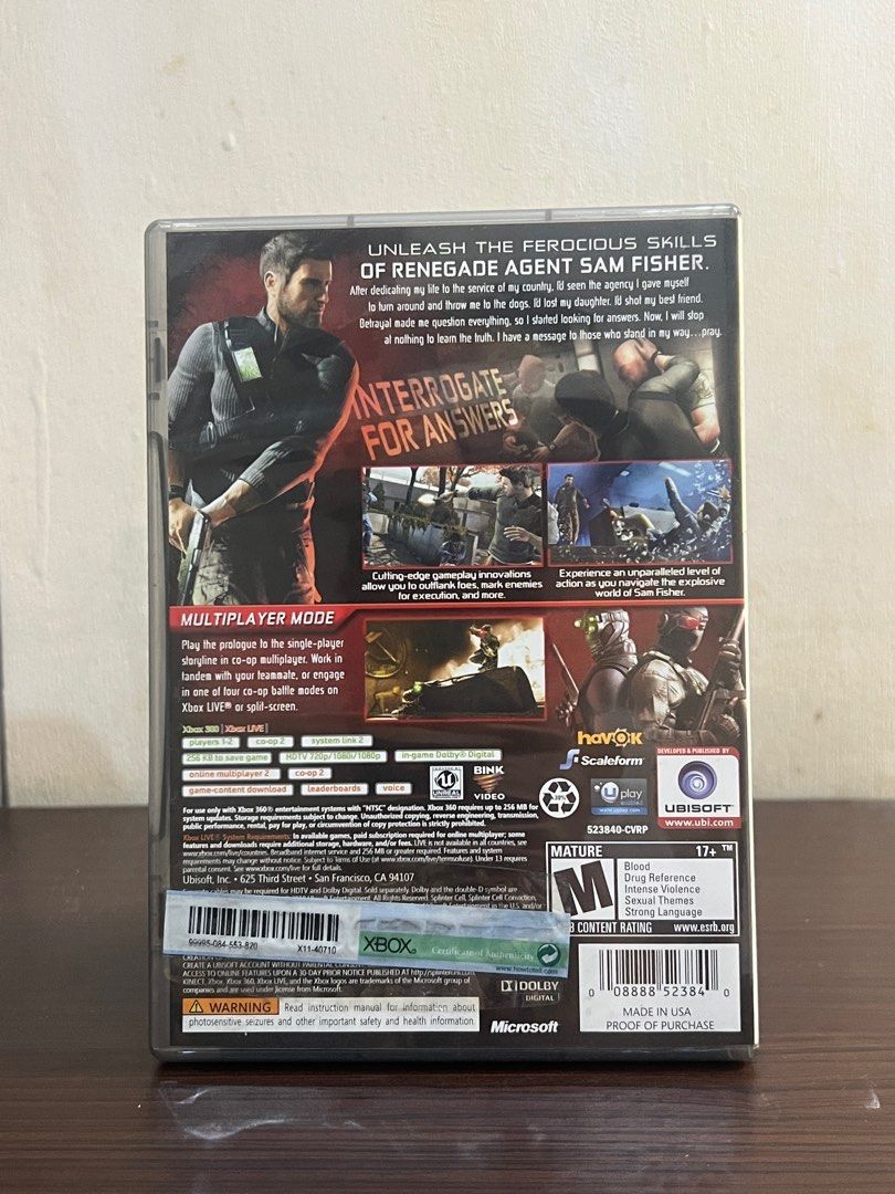 Tom Clancy's Splinter Cell Conviction - Xbox 360 (Category: Xbox) located in Malabon City. Submitted by inshtick (Listing ID 1407842261, Image 2). Description: - Tom Clancy's Splinter Cell Conviction for Xbox 360 - Includes game disc and original case, used only once.