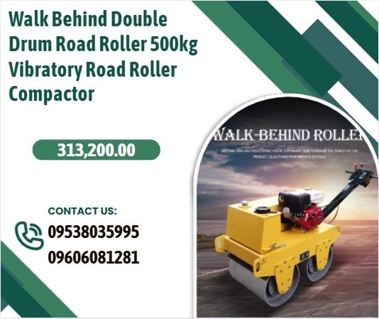 Walk Behind Double Drum Road Roller 500kg Vibratory Road Roller Compactor (Category: Industrial Equipment) located in Caloocan City. Submitted by nataliemor30968 (Listing ID 1407824742, Image 1). Description: Walk speed:0-4km/h Climbing capacity:30% Drive type: Hydraulic Station Vibration Control: Automatic Clutch Static linear load:53N/cm Vibration frequency:70HZ Exciting force:20KN Water tank:20L Hydraulic oil tank:21L Engine type: Honda gasoli