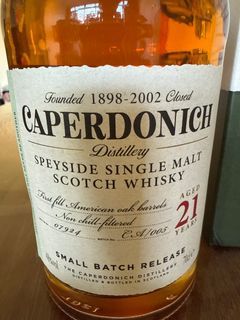 Caperdonich Secret Speyside Small Batch Release 21 Year Old, First fill American Oak Cask, Batch No. CA/005, 48% whisky bottle