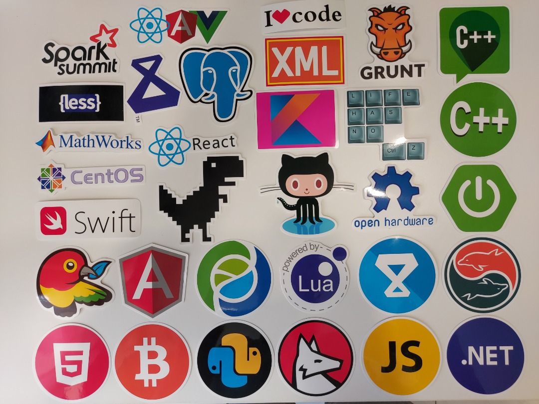 dev ops programming language coding stickers - assorted (Category: Stamps & Prints) located in Singapore. Submitted by geo-c (Listing ID 1408048891, Image 2). Description: .50cents per piece PM for more info **no return/exch once sold** Collection of assorted programming language stickers. Includes popular languages and tools like Python, Java, C++, JavaScript, React, and many more. Perfect for laptops, water bottles, or any surface you want to p