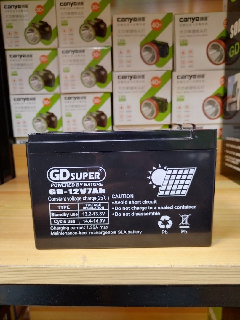 GDsuper solar battery (Category: Batteries & Power Banks) located in Manila. Submitted by oto-solar (Listing ID 1407946608, Image 1). Description: GD- 12V7Ah.