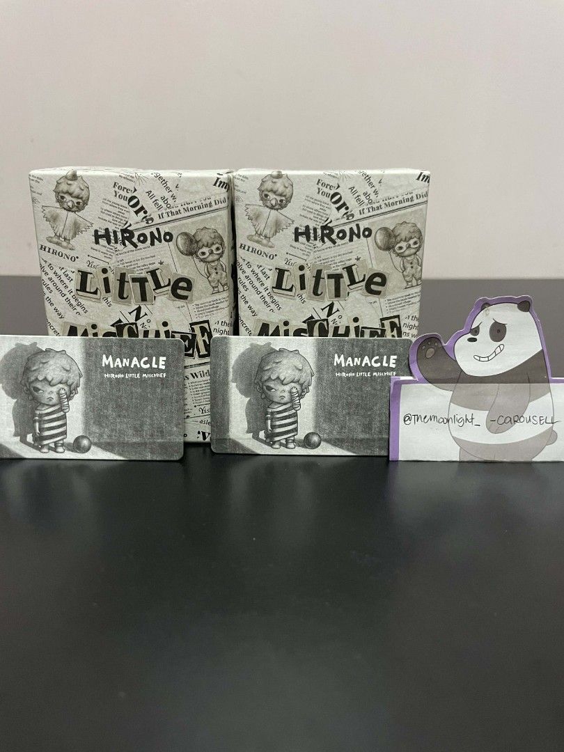 Hirono Little Mischief - Manacle Figure (Category: Designer & Blind Box Toys) located in Mangaldan. Submitted by themoonlight_ (Listing ID 1408030525, Image 1). Description: - Hirono Little Mischief Manacle figure - Brand new, unopened box - Includes figure, original box, and cards.