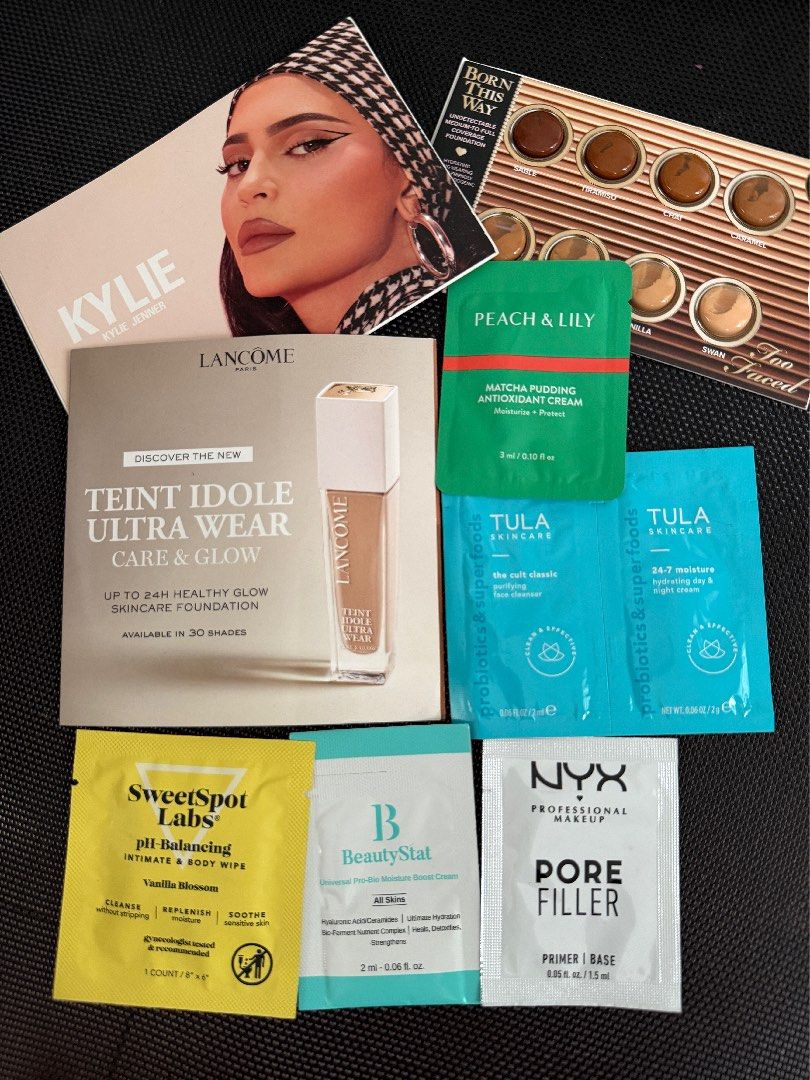 Lancome, Too Faced, Kylie Cosmetics Makeup Samples (Category: Makeup) located in Paranaque City. Submitted by the_atticgirl (Listing ID 1408113340, Image 1). Description: Take all! - all from Sephora - Makeup sample set featuring Lancome, Too Faced, Tula, Peach & Lily, NYX, Sweetspot Labs, Beautystatand Kylie Cosmetics. - Includes a variety of samples: foundation, lipstick, and more. - Perfect for trying out different shades and products. - Great