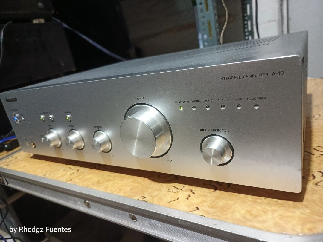 PioneerA-10 (Category: Soundbars, Speakers & Amplifiers) located in Bulacan. Submitted by rhodgz (Listing ID 1408084820, Image 3). Description: Pioneer Stereo Integrated Amplifier Model: A-10 30w-30w rms power output tested.ok and in very good condition 9.5/10 cosmetics PHONO input 100volts Power output: 30 watts per channel into 8Ω stereo) Frequency response: 5Hz to 100k Total harmonic distortion: 0.05% Input sensitivity: 2.8mV (MM), 200mV (line