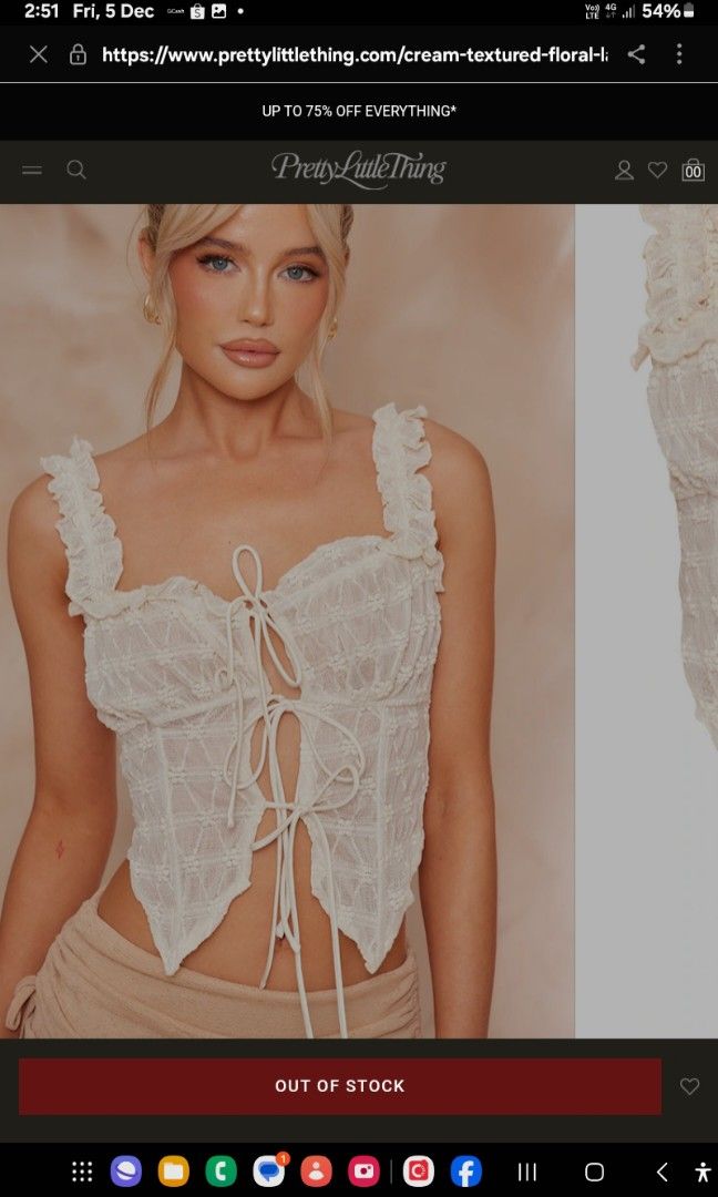 Prettylittlething front tie corset top (Category: Others Tops) located in Quezon City. Submitted by princess_ma (Listing ID 1407999129, Image 2). Description: can fit small-medium bust 32-34 waist 26-30 inches super pretty😍 with boning stretchy fabric & super soft garterize ruffles sleeve and bust area❤️ Color peach or light pink✨️ No flaws✅️No stain ✅️ Price is negotiable.