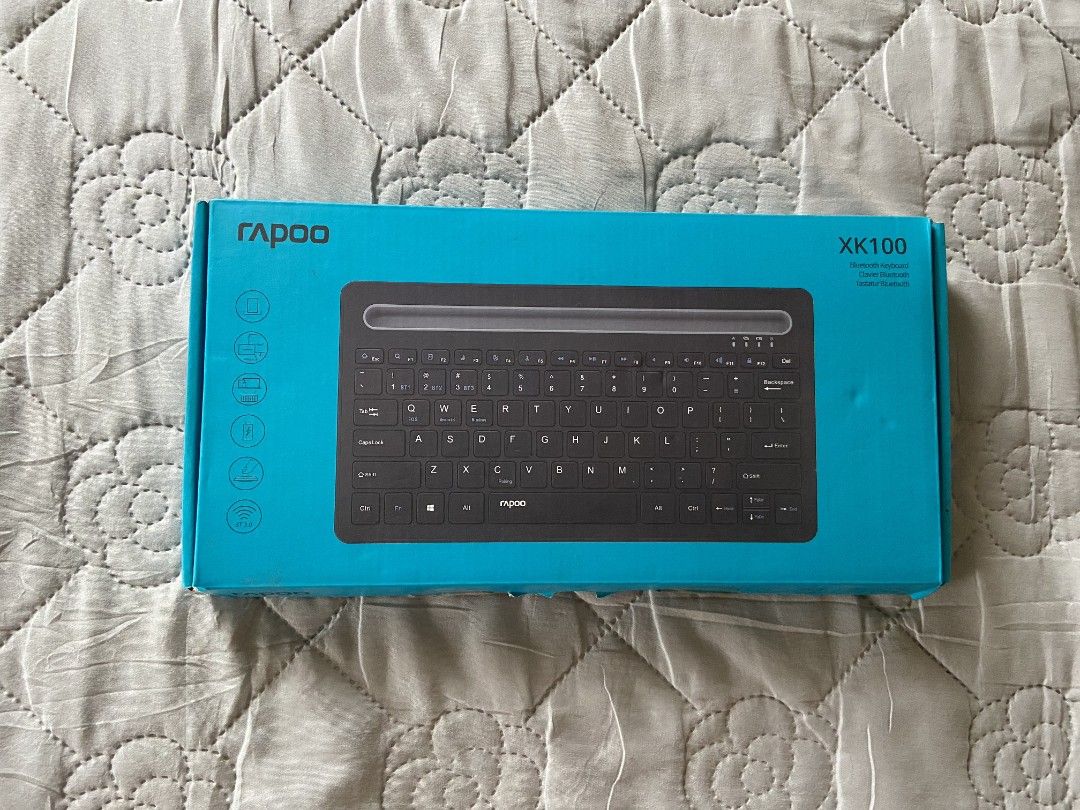 Rapoo XK100 Bluetooth Keyboard (Category: Computer Keyboard) located in Manila. Submitted by chinabone (Listing ID 1408070945, Image 1). Description: Includes original box and manual. Barely used, nakatambak lang. Dm for any inquiries. BT 3.0 Can simultaneously connect to 3 devices and across iOS, Windows, and Android. .
