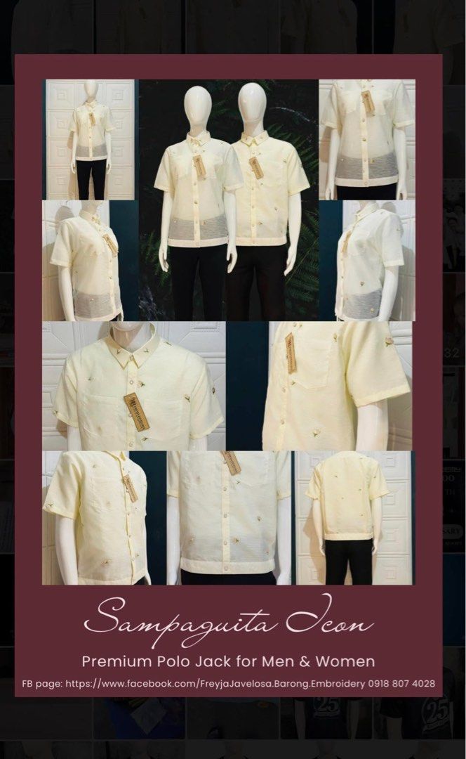Sampaguita Icon Premium Polo Jack (Category: Tshirts & Polo Shirts ) located in Bacoor. Submitted by za2011za (Listing ID 1408063422, Image 1). Description: We are from FREYJA JAVELOSA’s BARONG & EMBROIDERY ✅DIRECT SUPPLIER/MANUFACTURER ✅We Ship WORLDWIDE!!! ✅For local clients, we can lalamove or ship via LBC from Laguna ✅High-Quality ✅Unique designs ✅Affordable OFFERS: 📌 HAND or COMPUTERIZED EMBROIDERED READY-TO-WEAR or MADE-TO-WEAR: ✅ Traditio