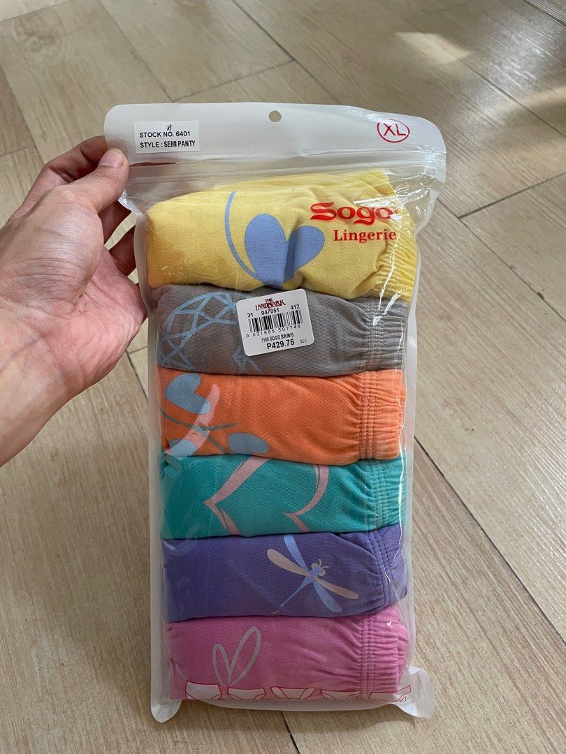 Sogo Semi Panty Size XL (Category: Undergarments & Loungewear) located in Makati City. Submitted by fabcollections (Listing ID 1407985115, Image 1). Description: 💜 Brand new, unused. Still with the original packaging. 💜 RFS: Bought the wrong size 💜 This is size XL, please check the size chart on second pic for the measurements 💜 My location: Bangkal, Makati 💜 Payment thru Gcash (Payment first policy) 💜 Delivery thru J&T/Gogoexpress, or same