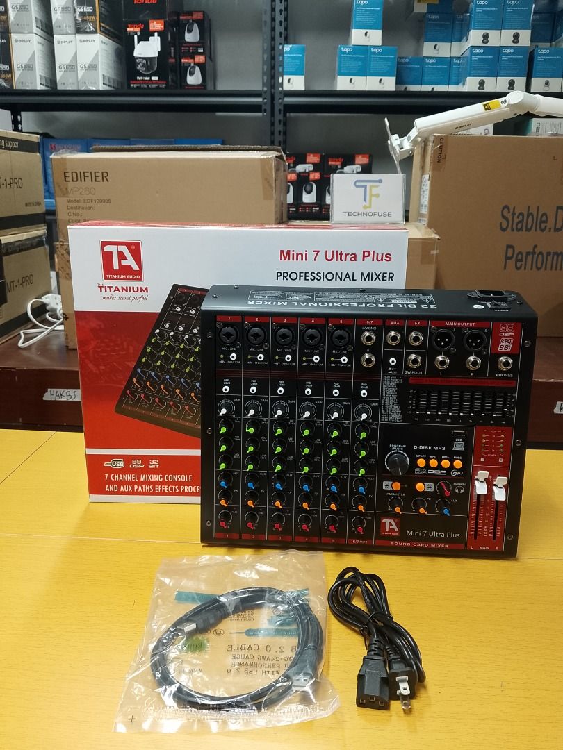 Titanium Audio Mini7 Ultra Plus Mixer 7 Channel Mixing Console (Category: Other Audio Equipment) located in Pasig City. Submitted by technofuseofficial (Listing ID 1408020762, Image 1). Description: Titanium Audio Mini7 Ultra Plus Mixer 7 Channel Mixing Console Brand New and Original Items Store Location: 4F Unit 402, 604 Shaw Boulevard, Barangay Kapitolyo, Pasig City Same Day Delivery: - Lalamove delivery within Metro Manila - For walk-ins: Alwa