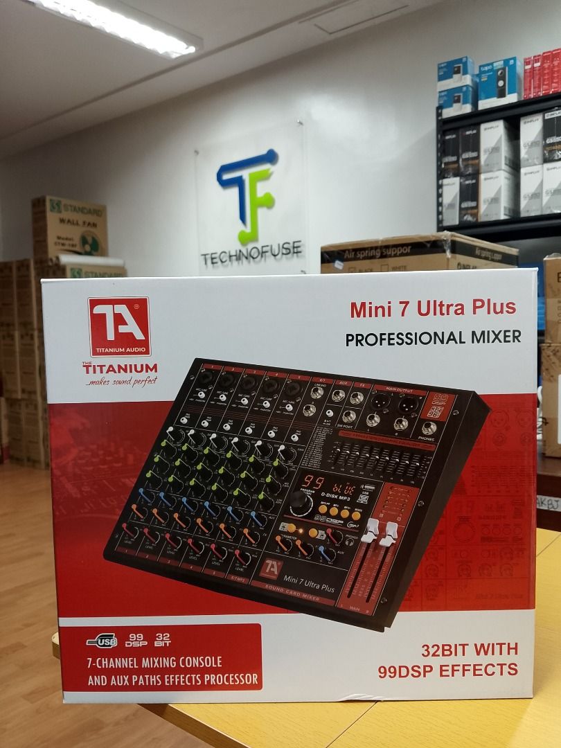 Titanium Audio Mini7 Ultra Plus Mixer 7 Channel Mixing Console (Category: Other Audio Equipment) located in Pasig City. Submitted by technofuseofficial (Listing ID 1408020762, Image 3). Description: Titanium Audio Mini7 Ultra Plus Mixer 7 Channel Mixing Console Brand New and Original Items Store Location: 4F Unit 402, 604 Shaw Boulevard, Barangay Kapitolyo, Pasig City Same Day Delivery: - Lalamove delivery within Metro Manila - For walk-ins: Alwa