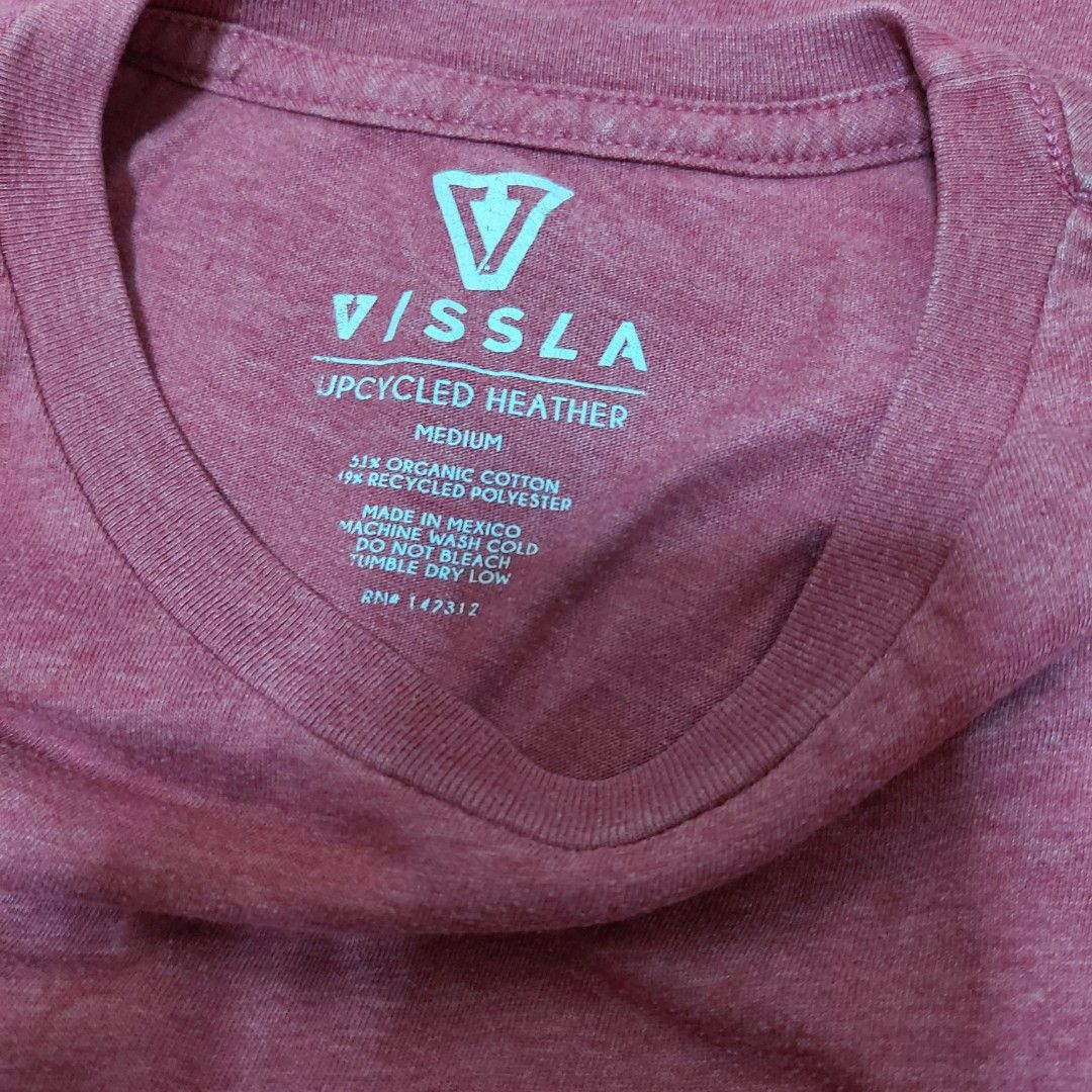 Vissla Upcycled Heather T-shirt - Medium (Category: Tshirts & Polo Shirts ) located in Muntinlupa City. Submitted by rigoutmafia (Listing ID 1408078125, Image 3). Description: - Vissla T-shirt - Size: Medium - Color: Maroon - Material: Upcycled heather - Neckline: Crew neck - Made in Mexico - Fabric: Organic cotton and recycled polyester - Design: Simple, classic.