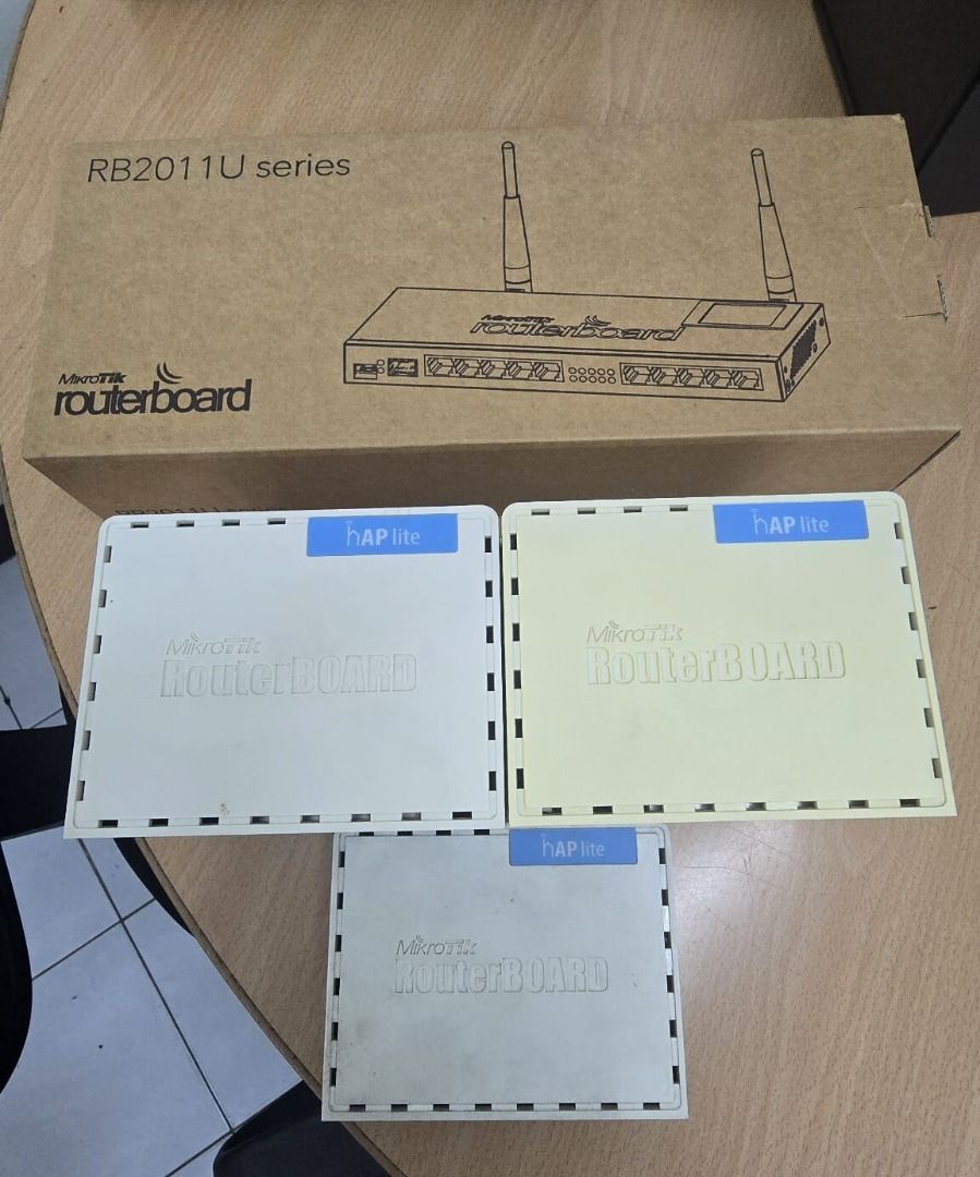 Wireless Router (Category: Networking) located in Manila. Submitted by bluejayd (Listing ID 1407978522, Image 2). Description: Microtik routerboard RB201 1u series including 5 pcs hap lite and 2 pcs hap ac lite.