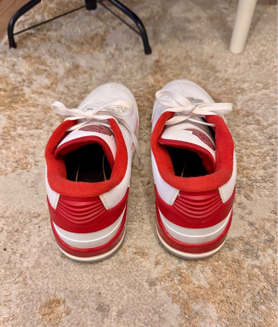 Air Jordan 2 Retro White Red (Category: Sneakers) located in Quezon City. Submitted by arkiolly (Listing ID 1408214258, Image 3). Description: - Air Jordan 2 Retro - White leather upper with red accents - US size 8.5 - Iconic Air Jordan logo on tongue - Some wear on soles.