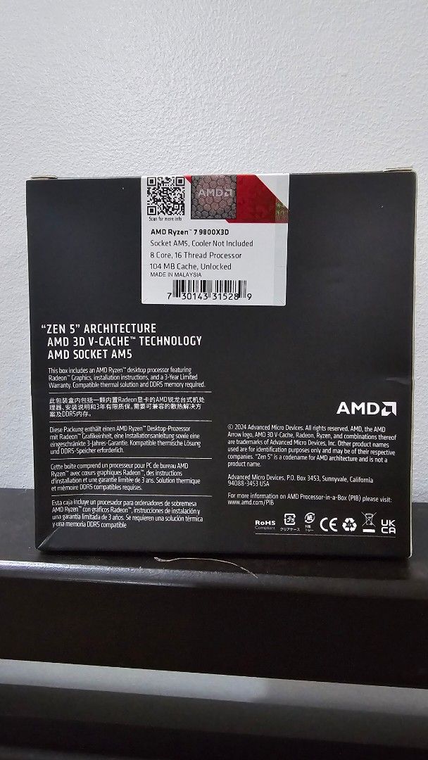AMD Ryzen 7 9800X3D Processor Brand new sealed (Category: Computer Parts) located in Rizal. Submitted by dailyfindsphl (Listing ID 1408245062, Image 2). Description: Ryzen 7 9800X3D Brand new & Sealed pm if interested.