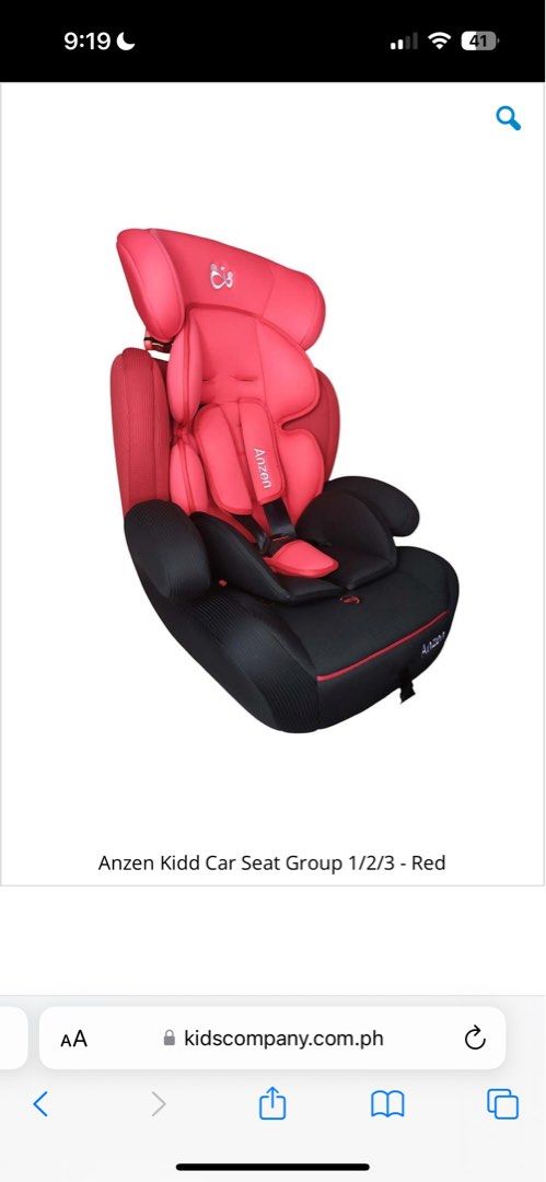 Anzen Kidd Car Seat Group 1/2/3 - Red (Category: Car Seats) located in Paranaque City. Submitted by imamber08 (Listing ID 1408249698, Image 2). Description: - Anzen Kidd car seat - Suitable for Group 1/2/3 - Stylish red and black color scheme - Equipped with a 5-point harness system for enhanced safety - Brand new, still in original packaging.