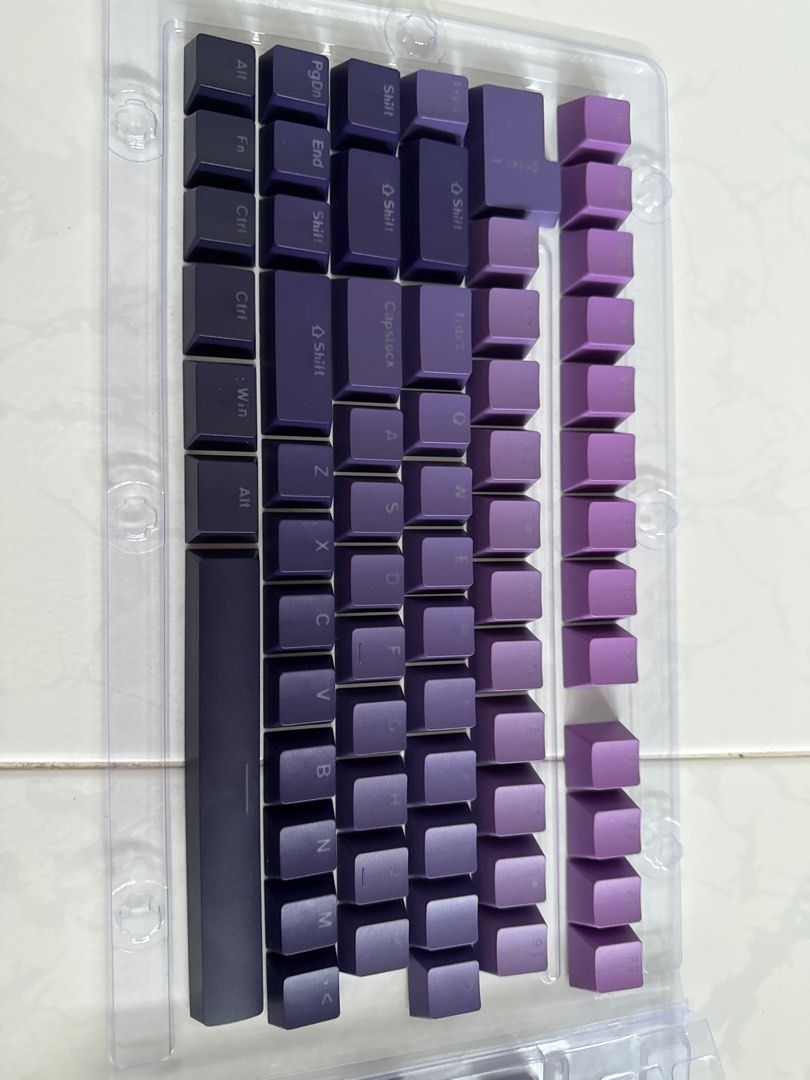Assorted Keycaps (Category: Computer Keyboard) located in Singapore. Submitted by thanatos999 (Listing ID 1408151982, Image 2). Description: 1: Purple gradient keycaps Cherry Profile (SOLD) 2: Mint gradient keycaps Cherry Profile 3: Lilac Jelly keycaps OEM Profile All used briefly, as good as new! $15 each set, PM if interested :).