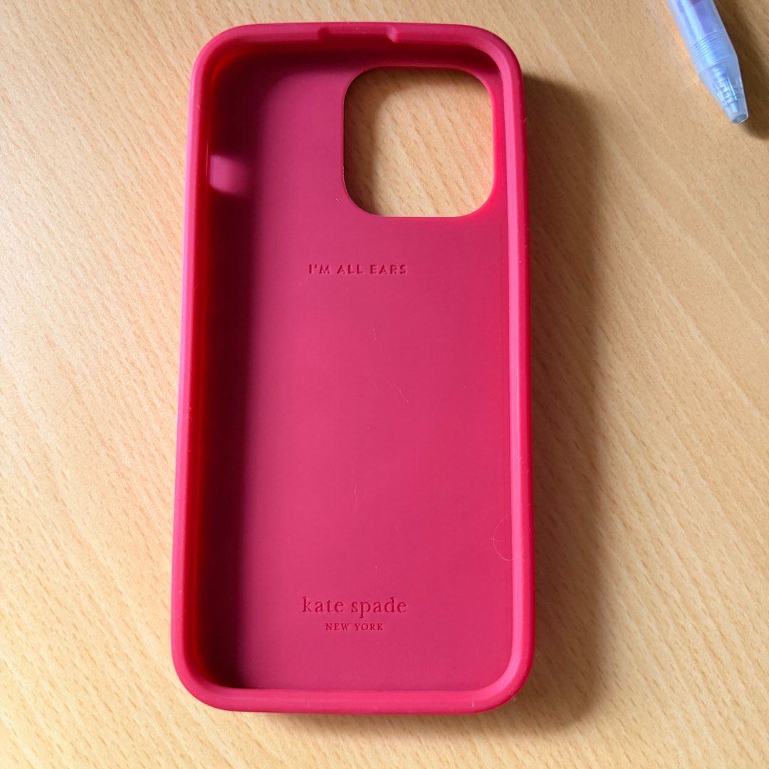 AUTHENTIC Kate Spade iPhone 14 Pro Max case (Category: Cases & Sleeves) located in Quezon City. Submitted by ccsonceloveditems (Listing ID 1408175479, Image 2). Description: Authentic Kate Spade iPhone 14 Pro Max case “Pitter Patter” red multi Puffy silicone Comes in original packaging and price tag, purchased in the US. Used once lang. RFS: Phone upgrade MOP: Gcash, BPI.