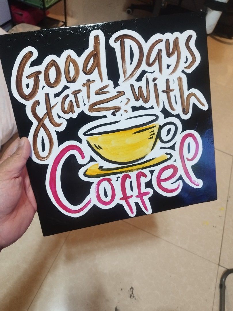 Coffee Shop Wall decor (Category: Wall Decor) located in Bacoor. Submitted by bigdaddy1027 (Listing ID 1408237692, Image 1). Description: 12x12 inches custom hand painted for coffee shop wall decor wood panel.