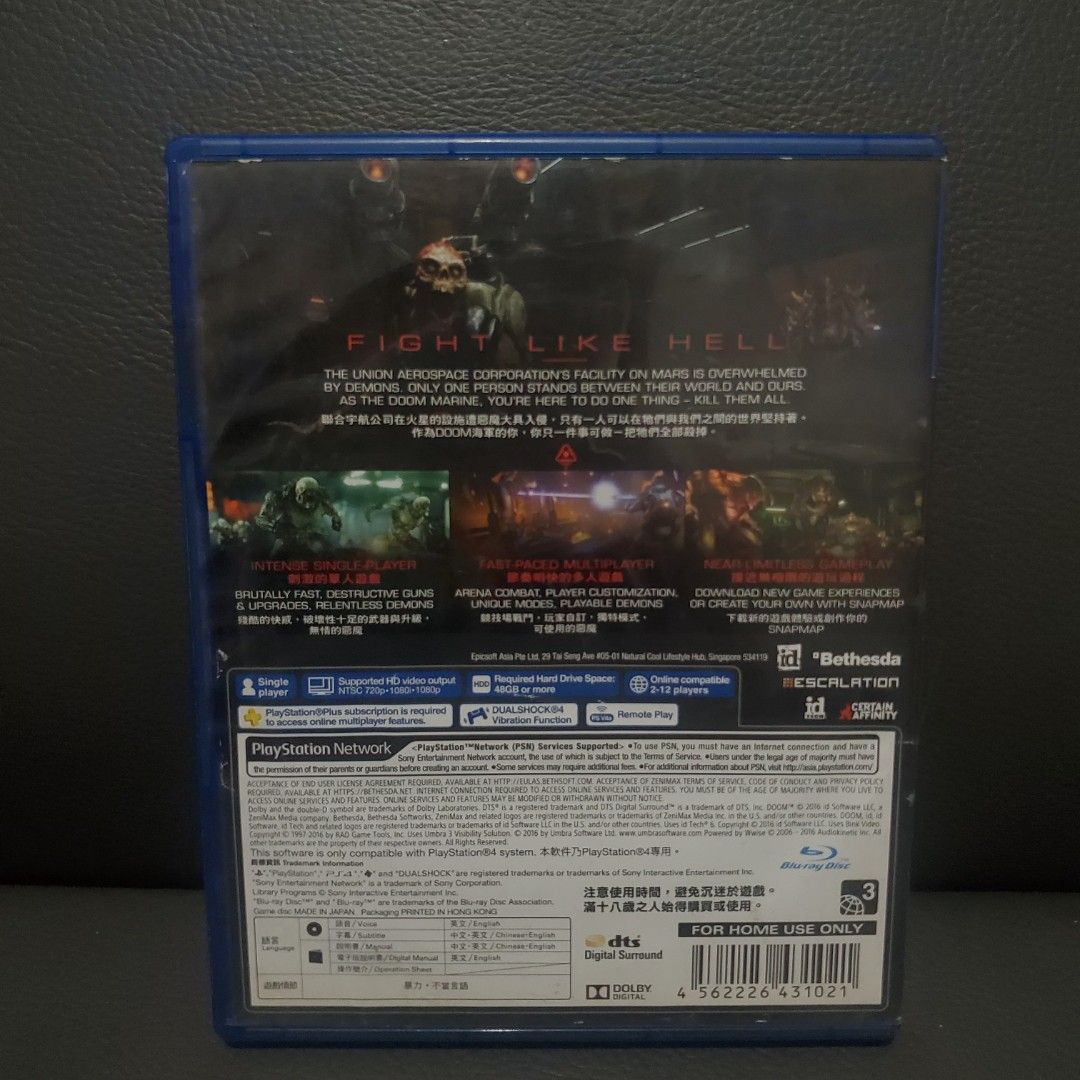 Doom PS4 Game (Category: PlayStation) located in Manila. Submitted by seb1stia943546 (Listing ID 1408236057, Image 2). Description: - Doom for PlayStation 4 - Includes game disc and case - Rated M for Mature - Features screenshots on the back of the case - Published by Bethesda - For home use only.