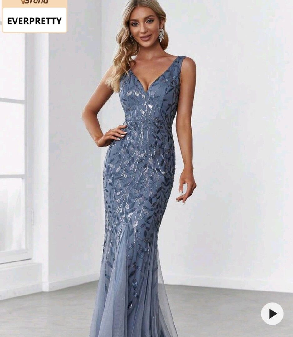 Ever Pretty Blue Sequin Evening Gown (Category: Evening dresses & gowns) located in Navotas City. Submitted by declutteringwithkc (Listing ID 1408251003, Image 1). Description: - Ever Pretty blue evening gown - Elegant V-neck design - Fitted silhouette that flares at the bottom - Intricate sequin detailing - Sleeveless - Flowing, layered skirt - Perfect for formal events and special occasions Fits L to XXL Bust:40.7 Waist:34 Length :60.5 .