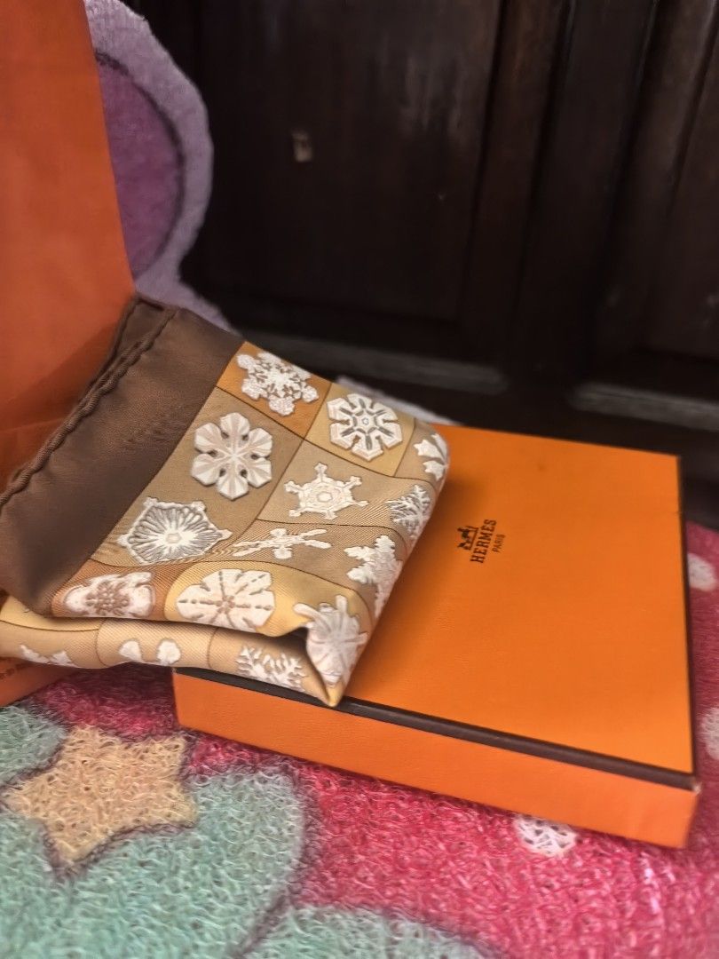Hermes handkerchief (Category: Luxury Accessories) located in Quezon City. Submitted by uptrendglam (Listing ID 1408178892, Image 2). Description: Hermes silk long handkerchief with box and paperbag. Guaranteed authentic only flaw was its hand stitched on sides (see last photo for reference)..