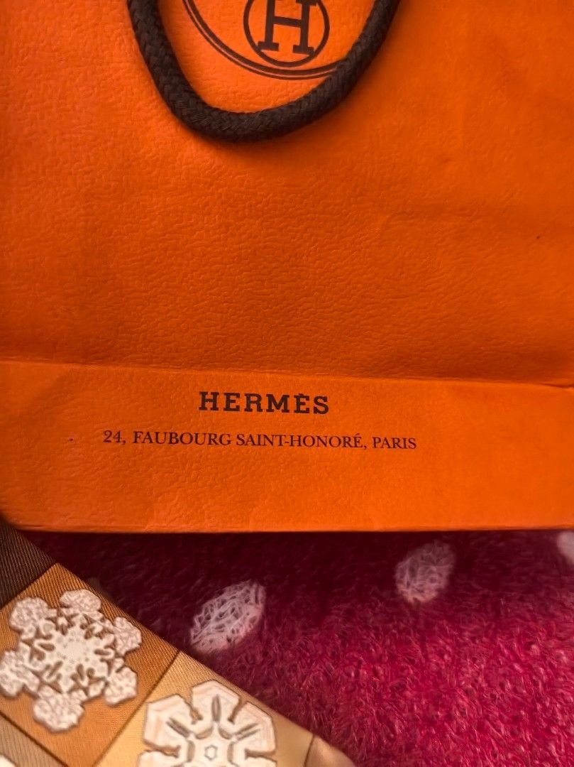 Hermes handkerchief (Category: Luxury Accessories) located in Quezon City. Submitted by uptrendglam (Listing ID 1408178892, Image 3). Description: Hermes silk long handkerchief with box and paperbag. Guaranteed authentic only flaw was its hand stitched on sides (see last photo for reference)..