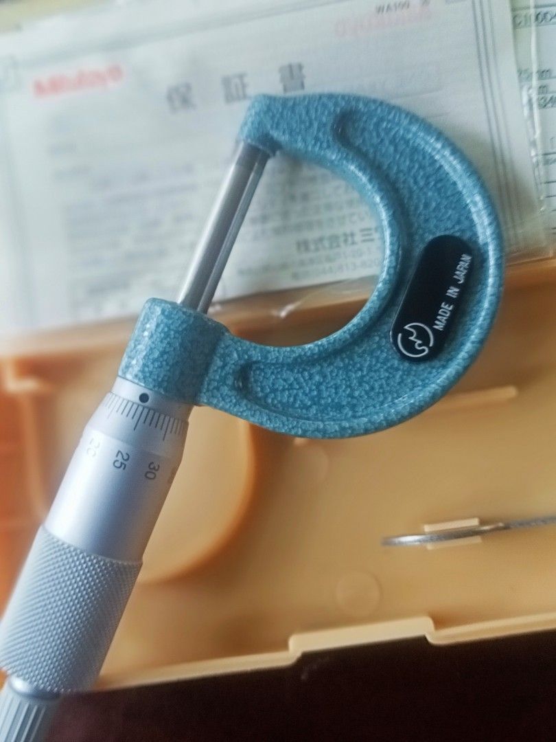 Authentic Mitutoyo Outside Micrometer M110-25 /CN 103-137 (Category: Construction Tools & Equipment) located in San Isidro. Submitted by thankugeri87256 (Listing ID 1408127715, Image 2). Description: ✏️Japan Surplus item. ✏️Minor flaws/scratches if any are normal. ✏️Authentic and made in Japan. ✏️Manuals & Cert.of Inspection are intact. ✏️With hard case for safe keeping. ✏️Good condition. ✏️Sold in "as is where is" basis..