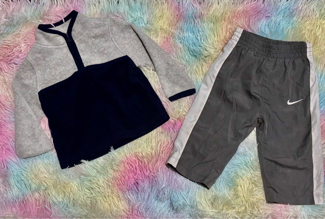 Oshkosh sweater and nike sweatpants (Category: Babies & Kids Fashion) located in Pasay City. Submitted by sandybuggy (Listing ID 1408251783, Image 1). Description: Oshkosh fleece sweater -6-9mos Nike pants- 9mos .