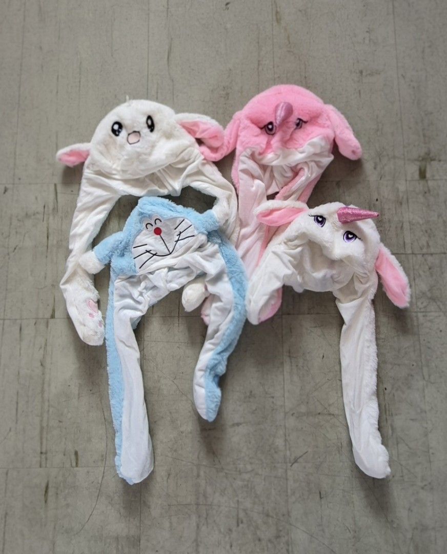 Plush animal head hat bundle of 4 (Category: Babies & Kids Fashion) located in Caloocan City. Submitted by celonessentials (Listing ID 1408130709, Image 1). Description: selling as bundle for P220 used only once all working fine fits an adult head too.