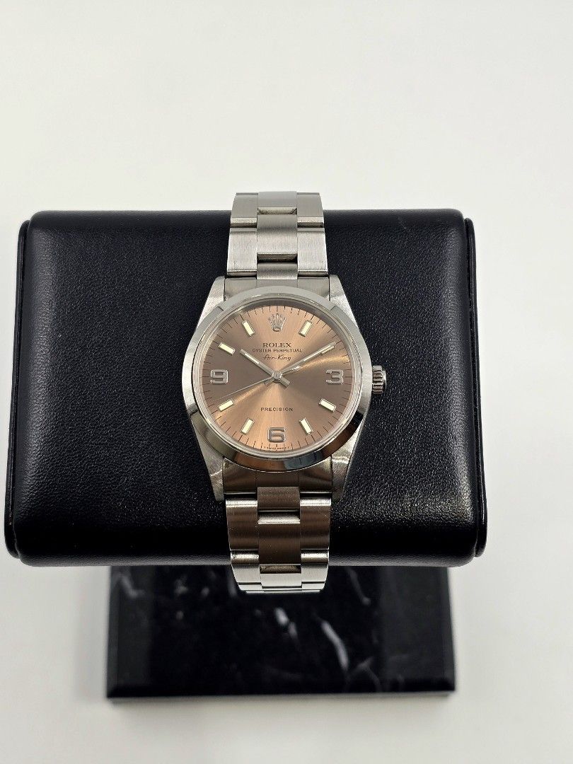 Rolex Airking 34MM Salmon Pink Dial Complete Set (Category: Luxury Watches) located in Makati City. Submitted by jracastelar (Listing ID 1408162980, Image 2). Description: Rolex Airking 34MM 14000 1997 Salmon Pin Dial Creamy Patina Lume Complete Set 9/10 288,500.