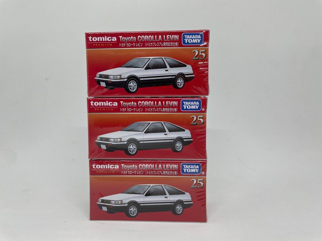 TOMICA PREMIUM 25 Toyota Corolla Levin (Category: Vehicle & Diecast Models) located in Taguig. Submitted by gammarax (Listing ID 1408250044, Image 1). Description: Brand New Guaranteed Brand New Sealed Sold per pc. Have 10 pcs on hand. Php 480 each only SHIPPING ONLY. via J&T or LBC COP. SF range - 54-74 pesos Shipping fee c/o Buyer MOP: GCASH/GoTyme.