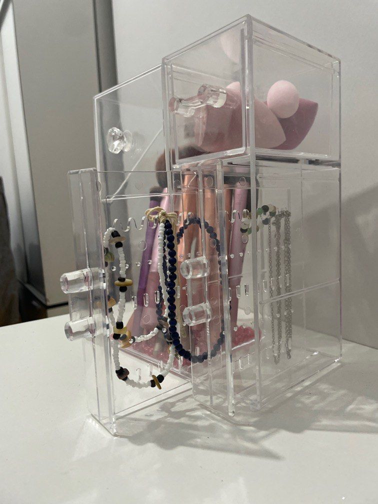 Acrylic Make-up Brush & Accessories Organizer with Small Drawer (Category: Makeup) located in Santa Rosa. Submitted by arkaivess (Listing ID 1408482040, Image 3). Description: Acrylic Organizer (Does not come with the brushes, sponges, and jewelries!! They are just for display) Got this for ₱500+ RFS: Moving Out .