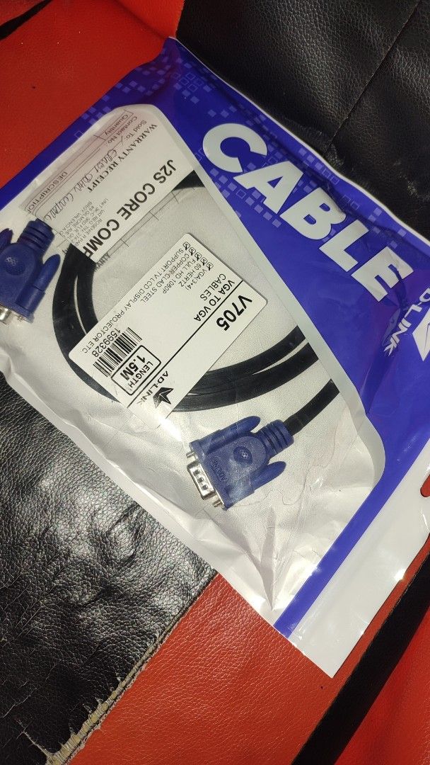 AD-LINK VGA CABLE (Category: Cables & Adaptors) located in Rizal. Submitted by johnc5 (Listing ID 1408356120, Image 2). Description: BRAND NEW AUTHENTIC AD-LINK BRAND 1.5 METERS VGA-TO-VGA VGA (3+4) 60 HERTZ FULL HD 1080P COPPER CLAD STEEL SUPPORT COMPUTER, TV LCD DISPLAY, ETC. BRAND NEW RFS: NON-ADAPTABLE TO MY SET-UP.