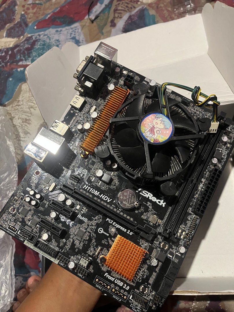 ASRock H110M-HDV Motherboard (Category: Computer Parts) located in Manila. Submitted by lutherfrank (Listing ID 1408408903, Image 1). Description: - ASRock H110M-HDV Motherboard - yung nakalagay na procie is dead na nilagay ko lng para ma cover yung mga pins. (current procie installed i5-7400). -no backplate included - no issue - no box - last used 02-07-2025 - I only used it for testing procie. Rfs: Declutter .